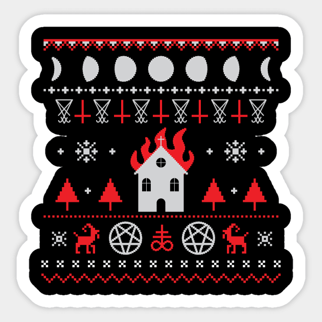 Burning Church Ugly Christmas Sweater Sticker by BlackRavenOath